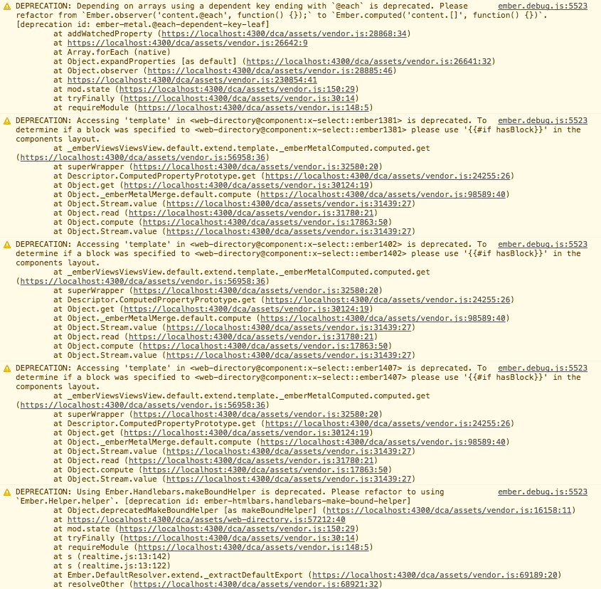 Deprecations Clouding up the Browser JavaScript Console